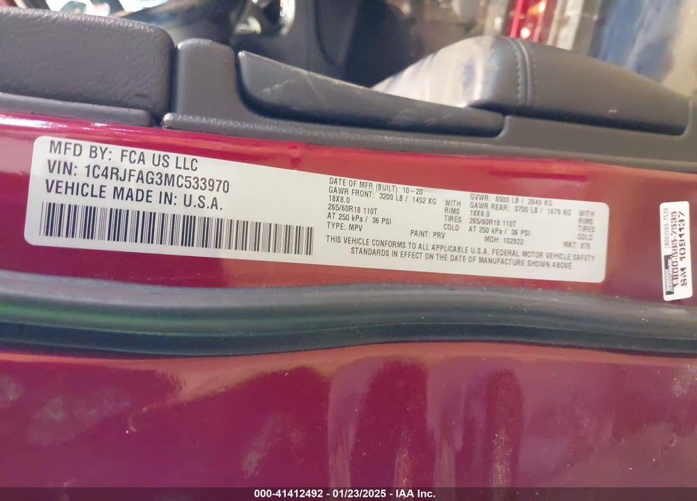 2021 JEEP GRAND CHEROKEE LAREDO E 4X4 VIN: 1C4RJFAG3MC533970
