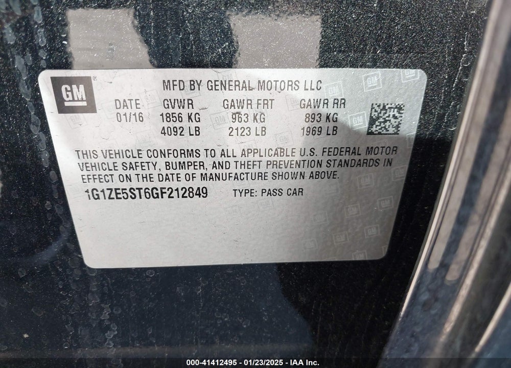 2016 CHEVROLET MALIBU 1LT VIN: 1G1ZE5ST6GF212849