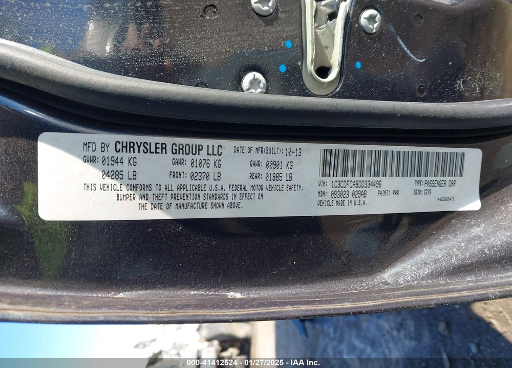 2013 DODGE DART VIN: 1C3CDFCA8DD334496