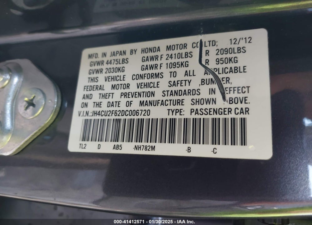 2013 ACURA TSX VIN: JH4CU2F62DC006720