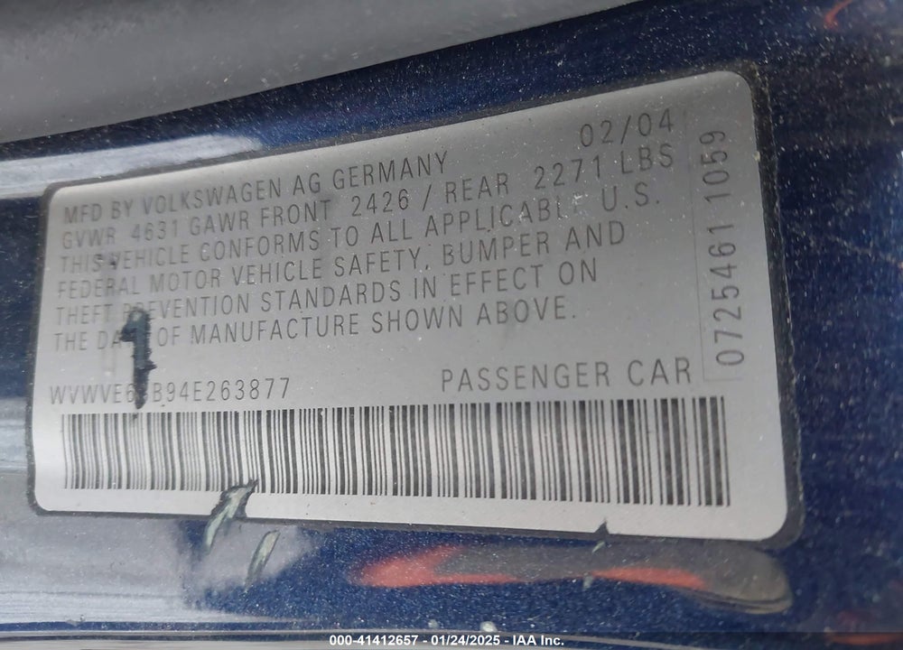 2004 VOLKSWAGEN PASSAT GLS TDI VIN: WVWVE63B94E263877