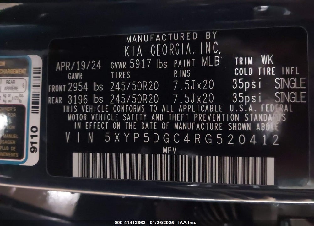 2024 KIA TELLURIDE VIN: 5XYP5DGC4RG520412