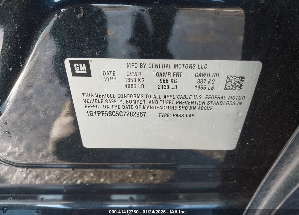 2012 CHEVROLET CRUZE VIN: 1G1PF5SC5C7202967