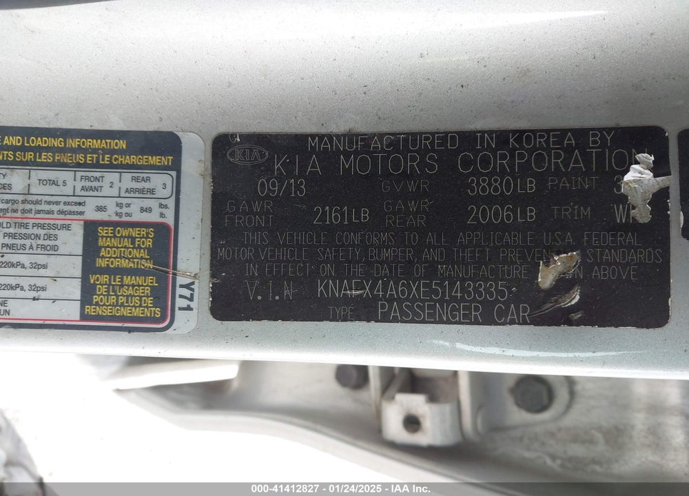 2014 KIA FORTE VIN: KNAFX4A6XE5143335