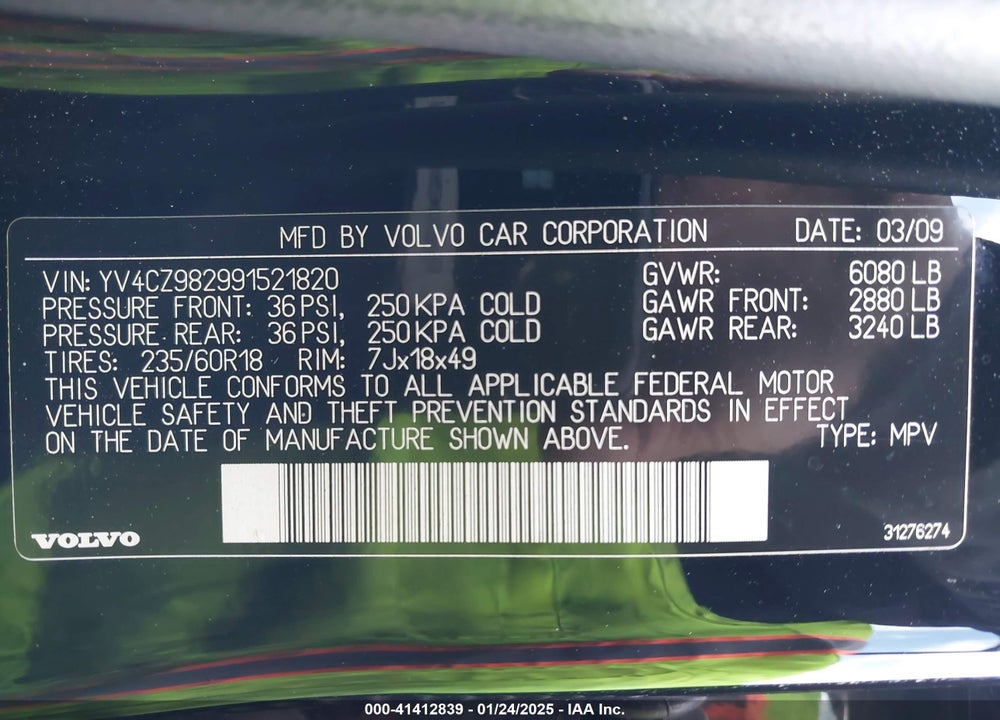 2009 VOLVO XC90 VIN: YV4CZ982991521820
