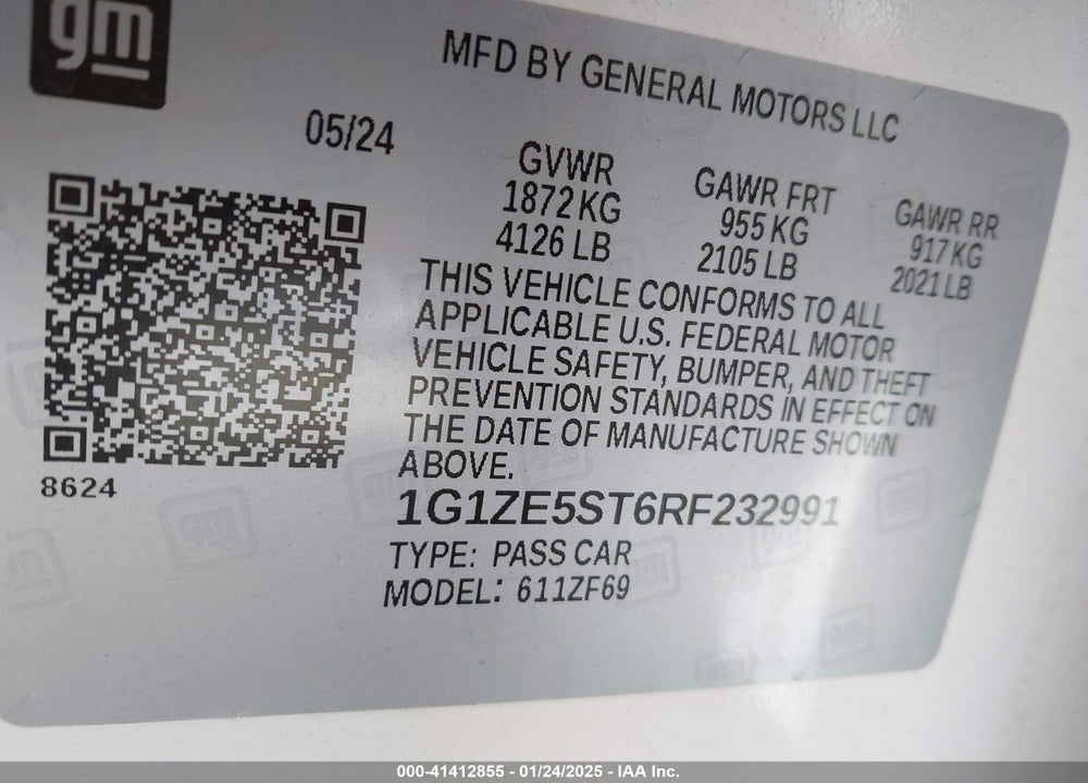 2024 CHEVROLET MALIBU FWD 2LT VIN: 1G1ZE5ST6RF232991