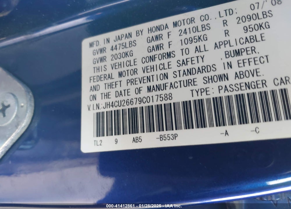 2009 ACURA TSX VIN: JH4CU26679C017588