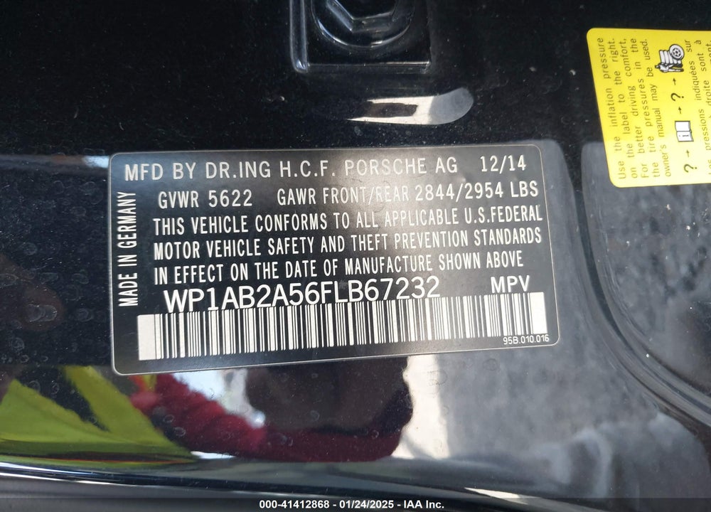 2015 PORSCHE MACAN S VIN: WP1AB2A56FLB67232
