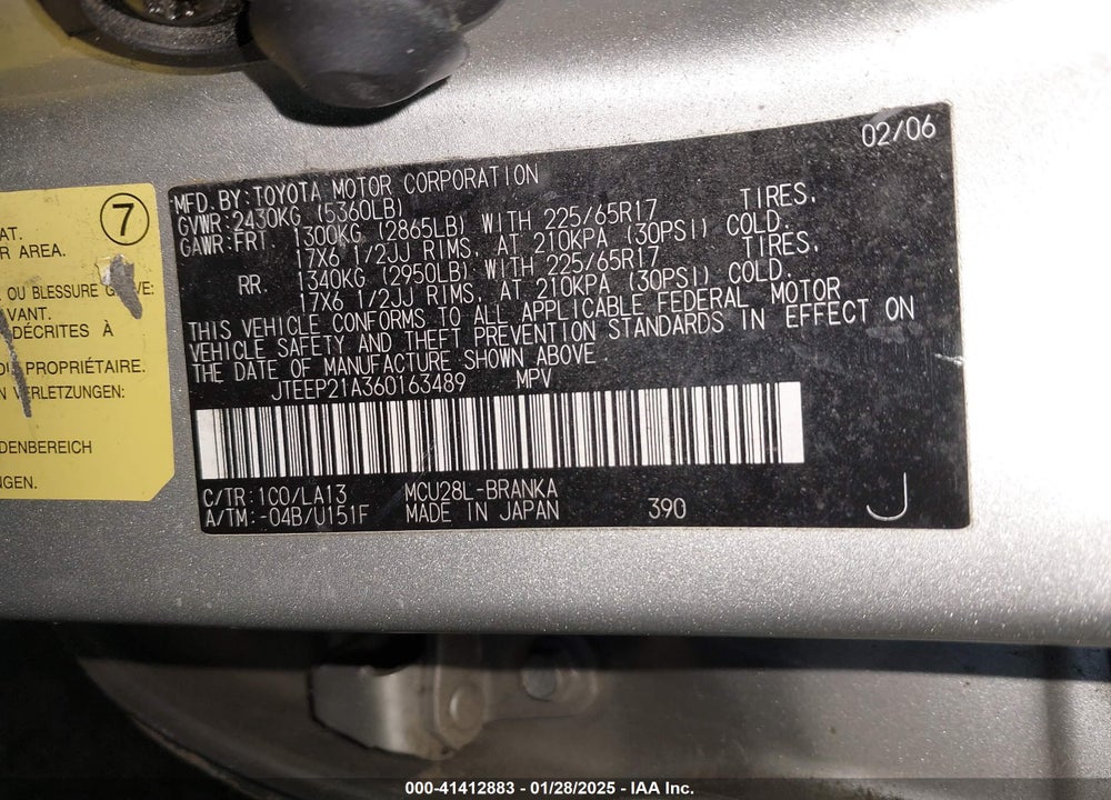 2006 TOYOTA HIGHLANDER VIN: JTEEP21A360163489