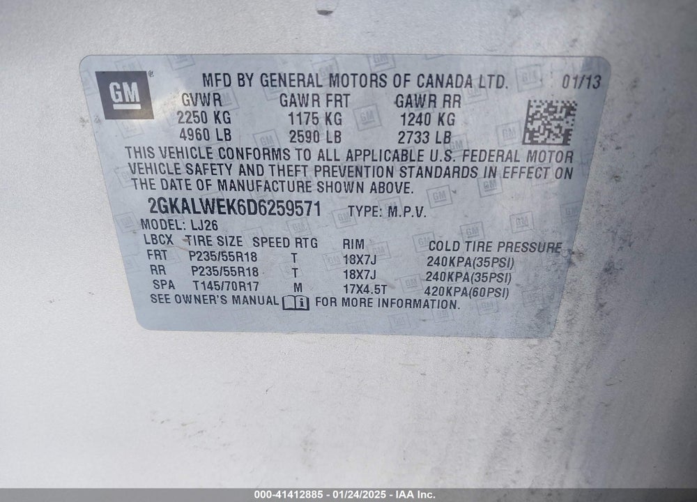 2013 GMC TERRAIN SLT-2 VIN: 2GKALWEK6D6259571