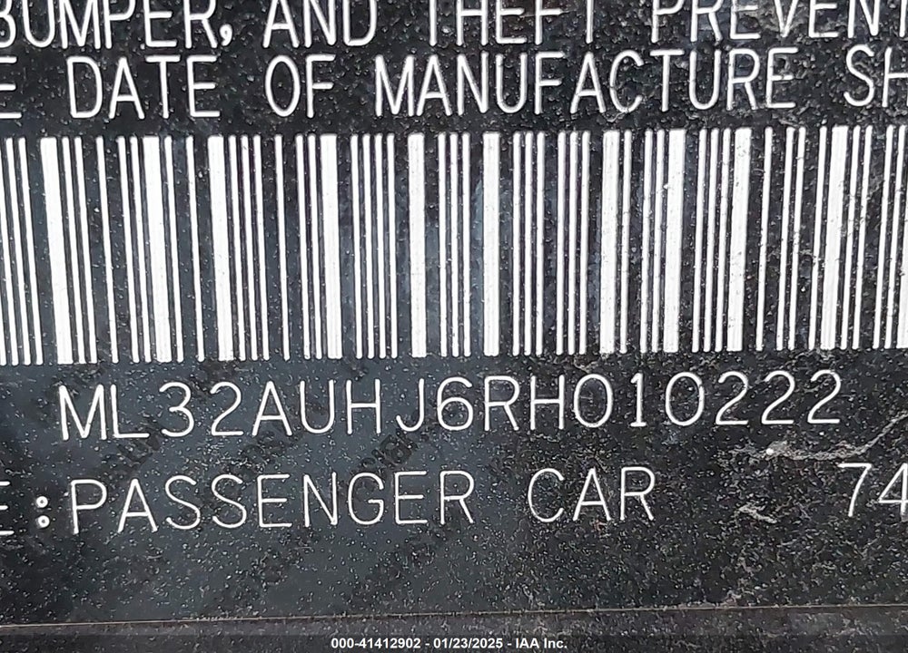 2024 MITSUBISHI MIRAGE VIN: ML32AUHJ6RH010222