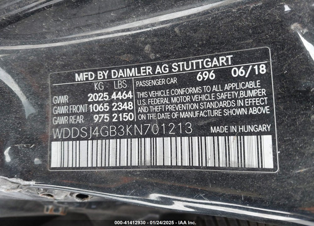 2019 MERCEDES-BENZ CLA 250 VIN: WDDSJ4GB3KN701213
