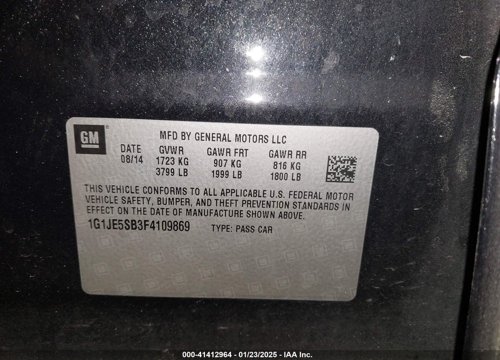 2015 CHEVROLET SONIC VIN: 1G1JE5SB3F4109869