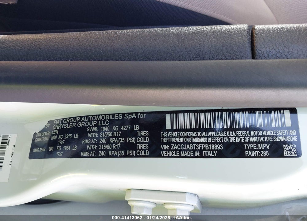 2015 JEEP RENEGADE LATITUDE VIN: ZACCJABT3FPB18893
