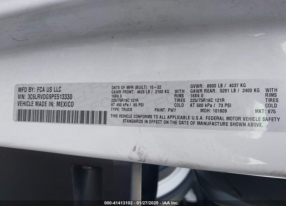 2023 RAM PROMASTER 2500 VIN: 3C6LRVDG9PE513330