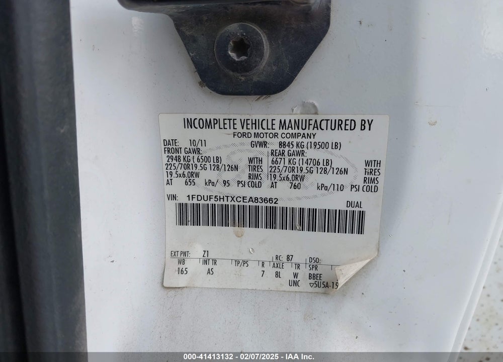 2012 FORD F-550 CHASSIS XL VIN: 1FDUF5HTXCEA83662