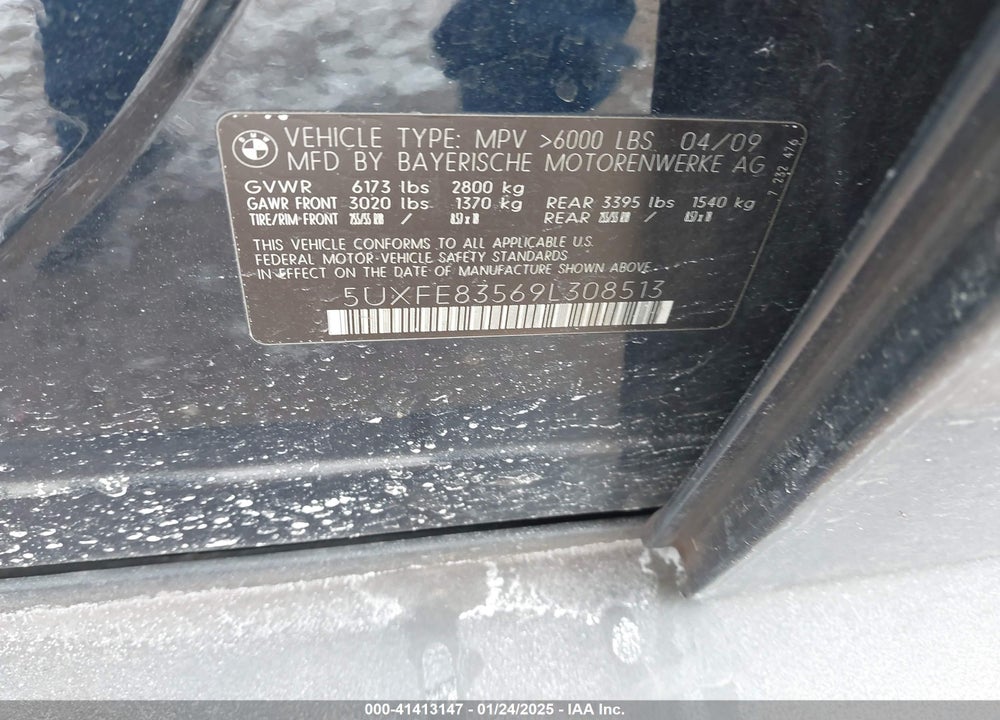 2009 BMW X5 XDRIVE48I VIN: 5UXFE83569L308513
