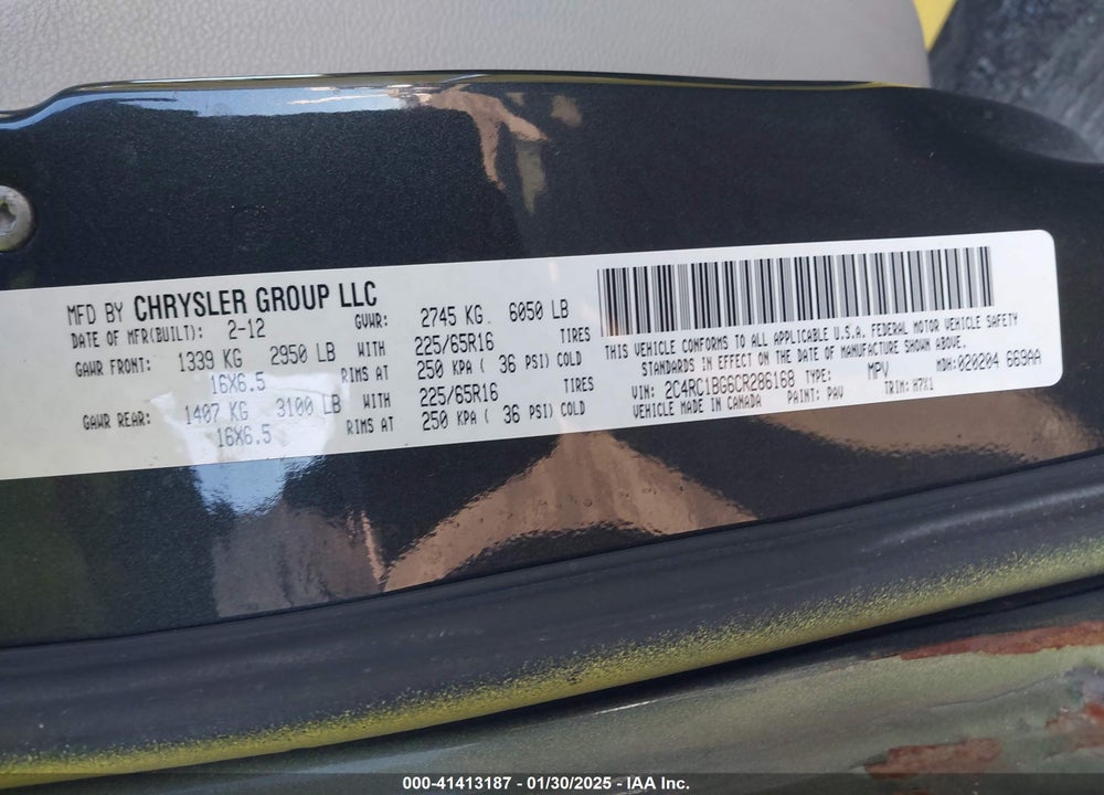 2012 CHRYSLER TOWN & COUNTRY TOURING VIN: 2C4RC1BG6CR286168