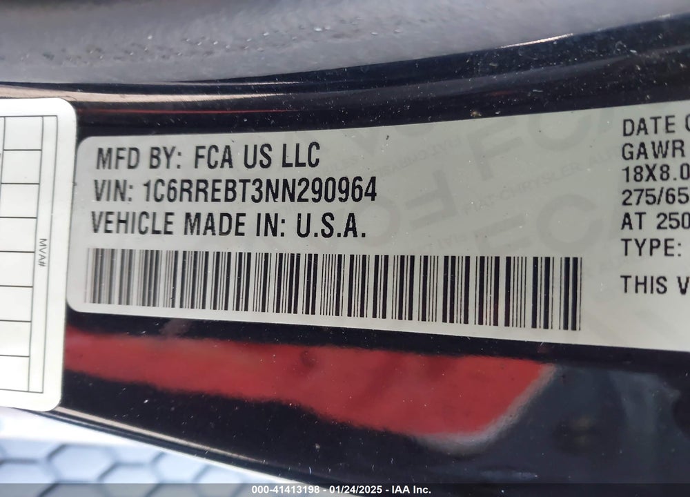 2022 RAM 1500 BIG HORN 4X2 6'4 BOX VIN: 1C6RREBT3NN290964