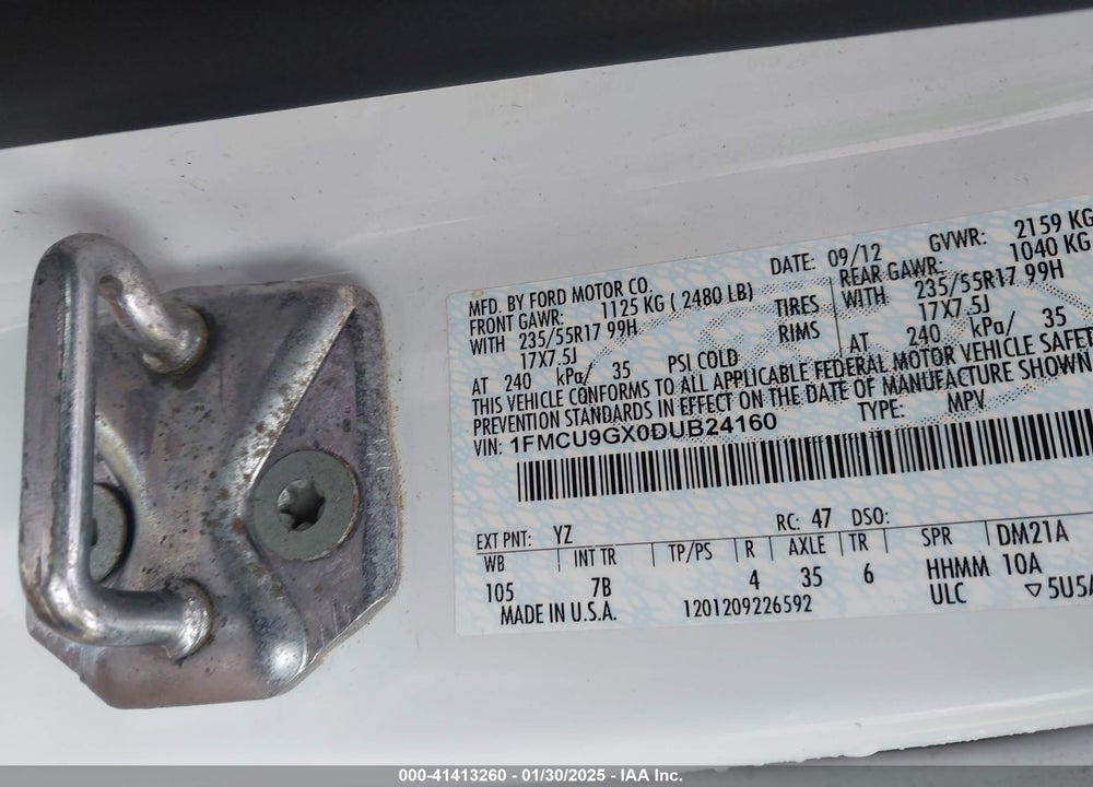 2013 FORD ESCAPE SE VIN: 1FMCU9GX0DUB24160