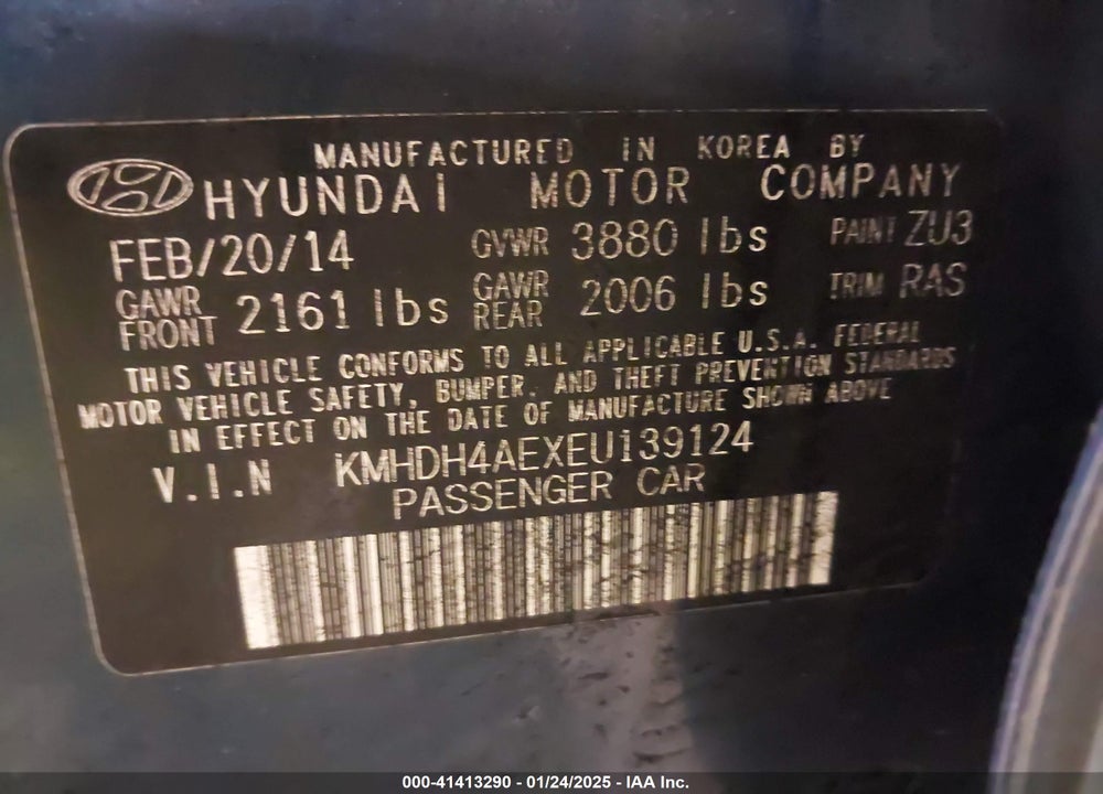 2014 HYUNDAI ELANTRA VIN: KMHDH4AEXEU139124