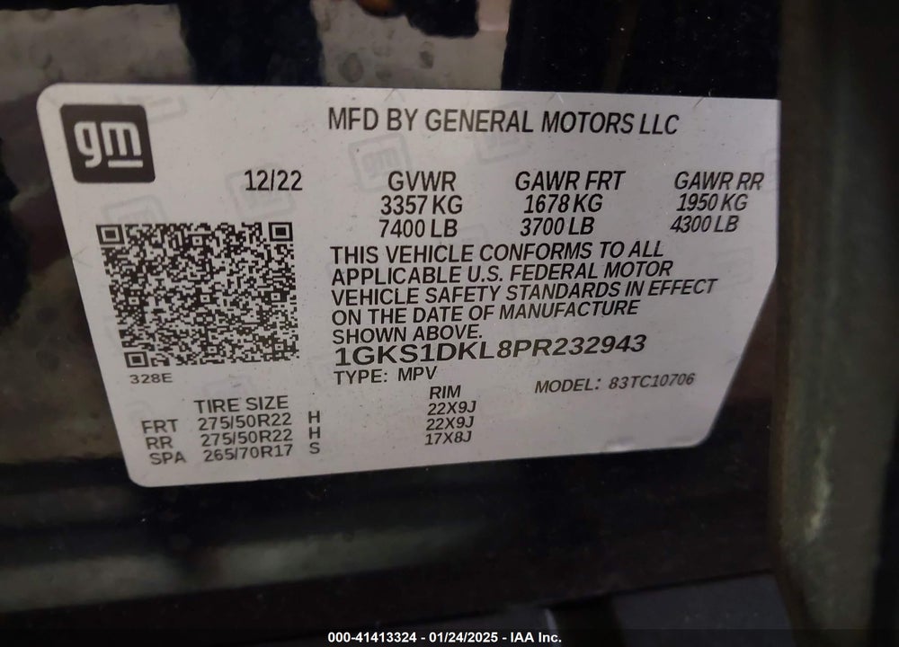 2023 GMC YUKON 2WD DENALI VIN: 1GKS1DKL8PR232943