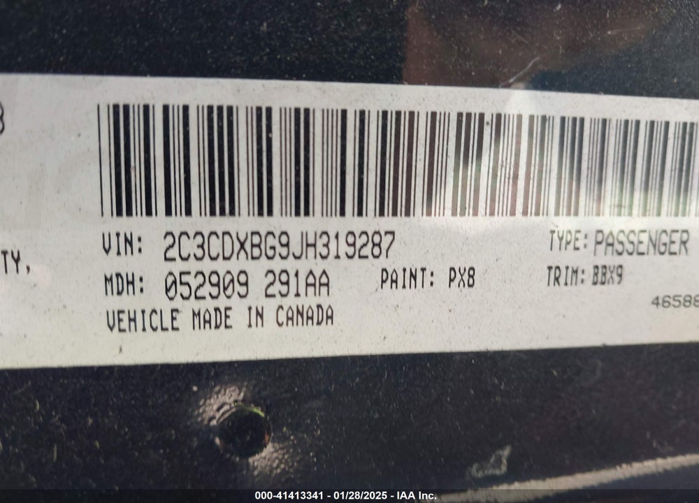 2018 DODGE CHARGER VIN: 2C3CDXBG9JH319287
