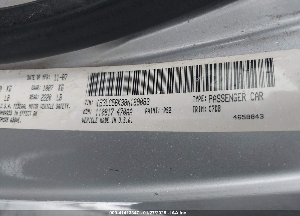 2008 DODGE AVENGER VIN: 1B3LC56K38N169083
