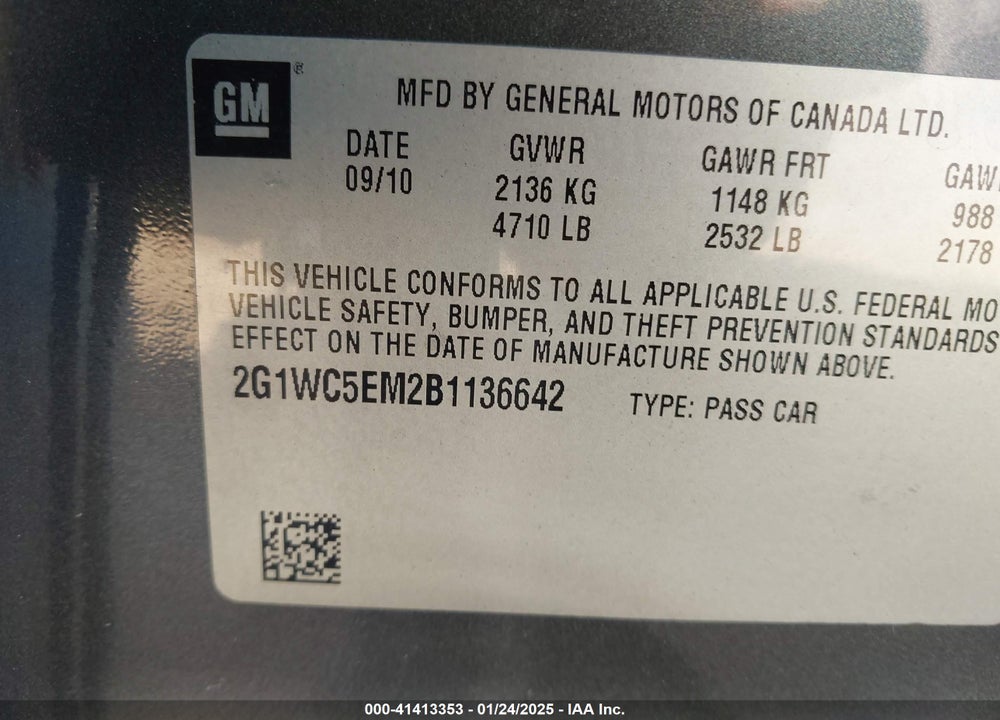 2011 CHEVROLET IMPALA VIN: 2G1WC5EM2B1136642