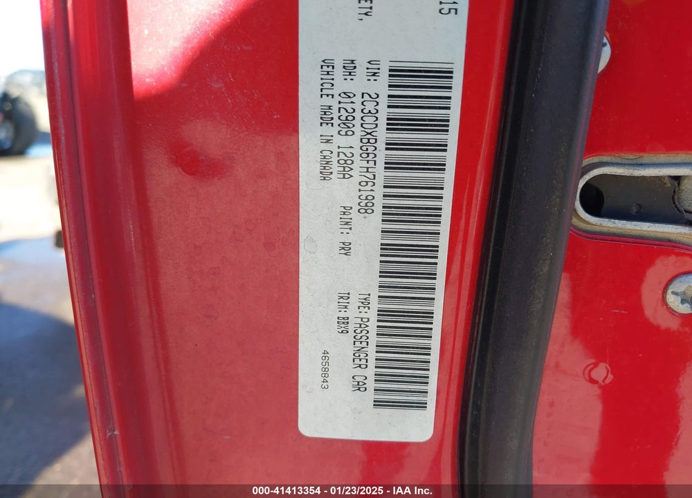 2015 DODGE CHARGER VIN: 2C3CDXBG6FH761998