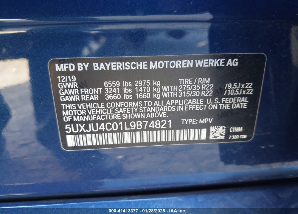 2020 BMW X5 M50I VIN: 5UXJU4C01L9B74821