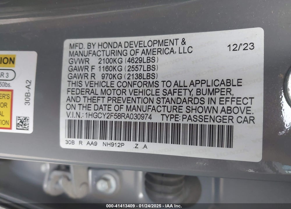 2024 HONDA ACCORD HYBRID SPORT VIN: 1HGCY2F58RA030974