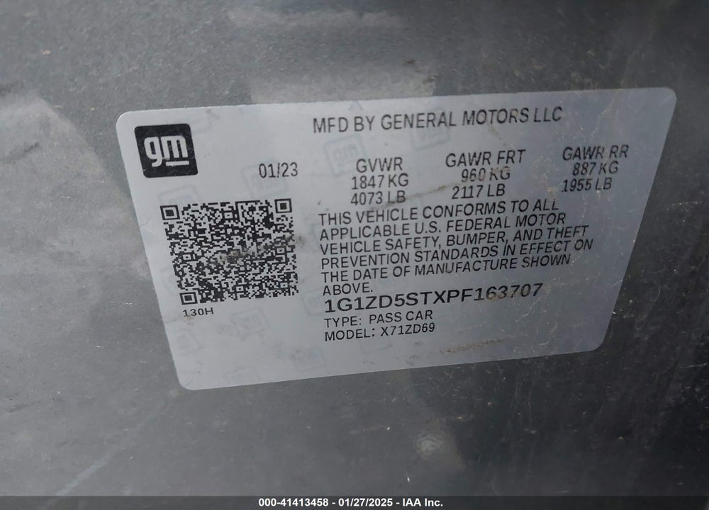 2023 CHEVROLET MALIBU FWD 1LT VIN: 1G1ZD5STXPF163707