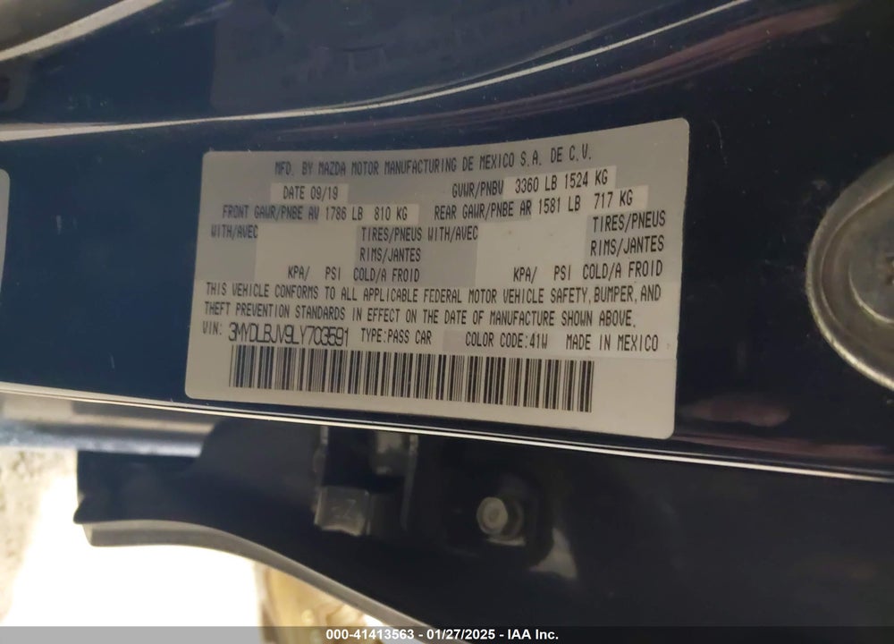 2020 TOYOTA YARIS VIN: 3MYDLBJV9LY703591