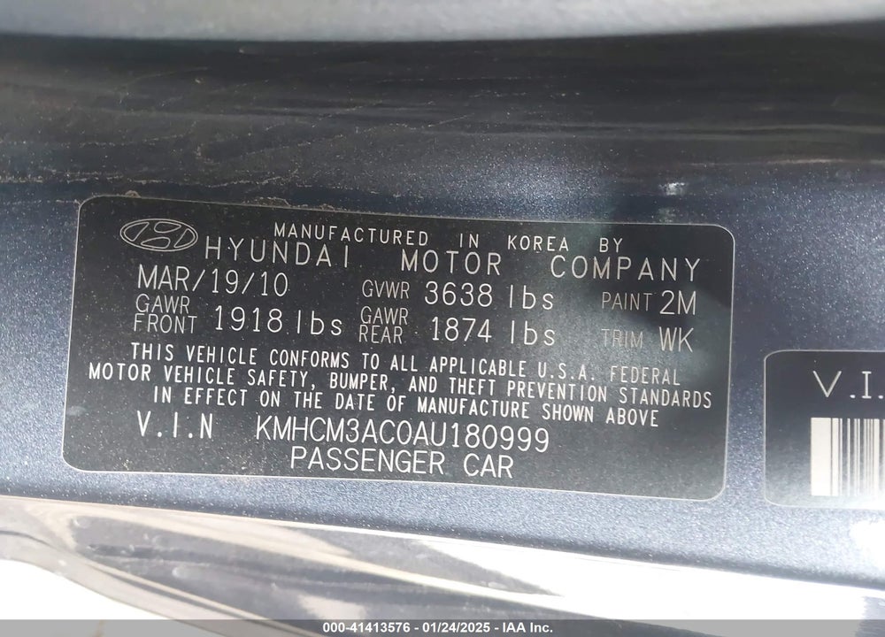 2010 HYUNDAI ACCENT VIN: KMHCM3AC0AU180999