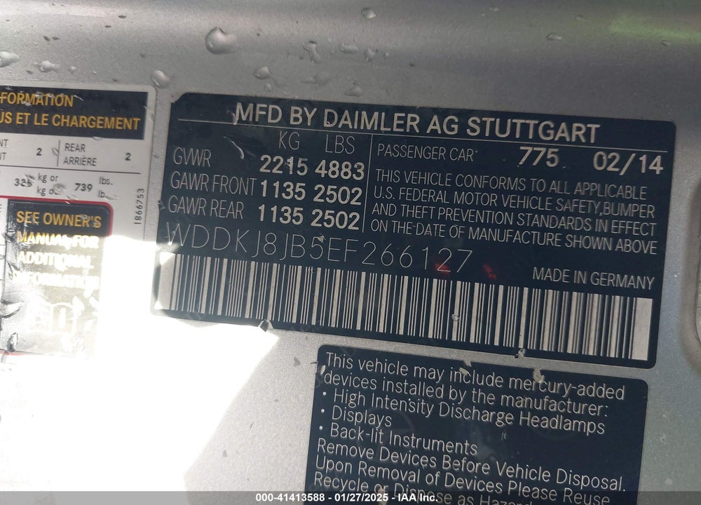 2014 MERCEDES-BENZ E 350 4MATIC VIN: WDDKJ8JB5EF266127
