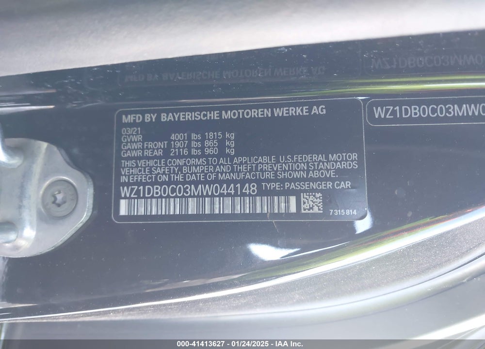 2021 TOYOTA GR SUPRA VIN: WZ1DB0C03MW044148