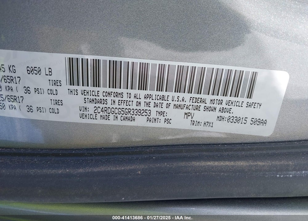 2016 DODGE GRAND CARAVAN VIN: 2C4RDGCG5GR339253