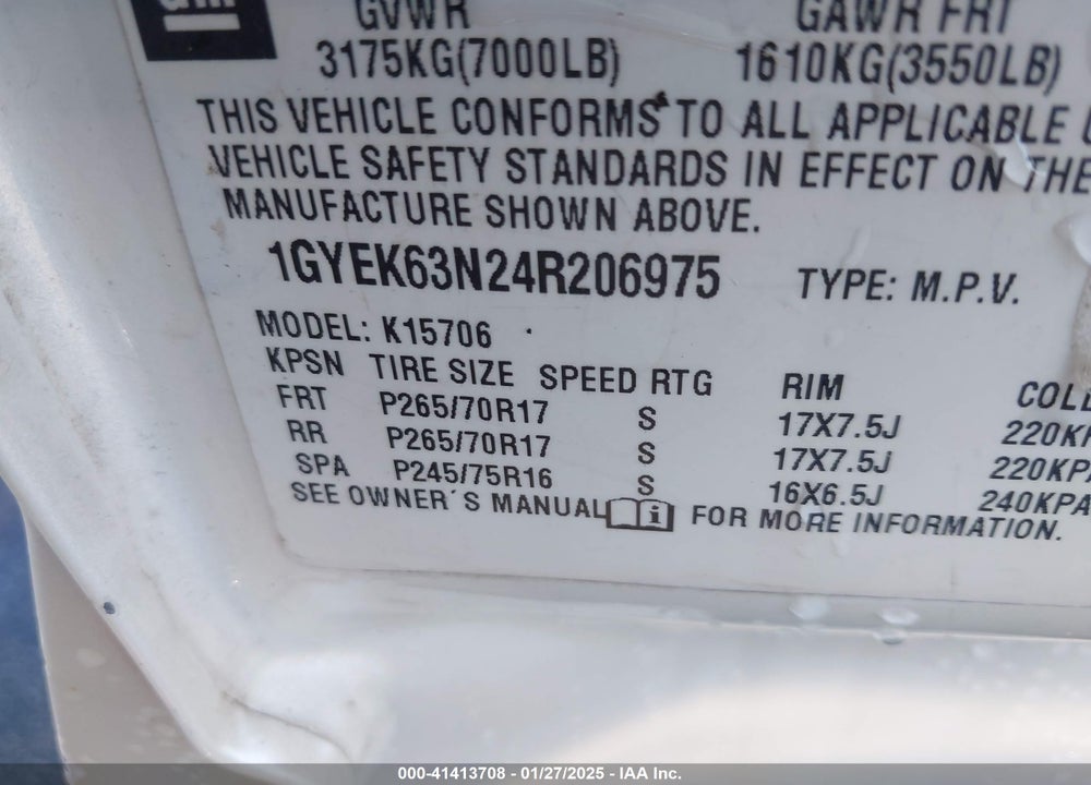 2004 CADILLAC ESCALADE STANDARD VIN: 1GYEK63N24R206975