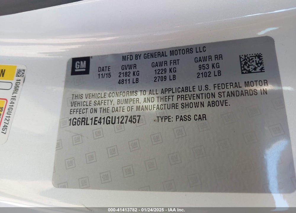 2016 CADILLAC ELR STANDARD VIN: 1G6RL1E41GU127457