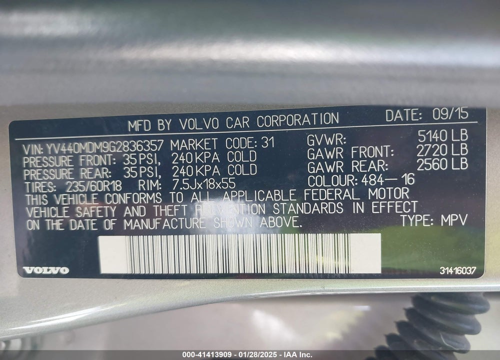 2016 VOLVO XC60 T5 DRIVE-E PLATINUM VIN: YV440MDM9G2836357
