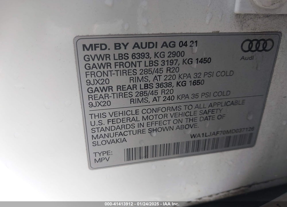 2021 AUDI Q7 PREMIUM PLUS 45 TFSI QUATTRO TIPTRONIC VIN: WA1LJAF70MD037126