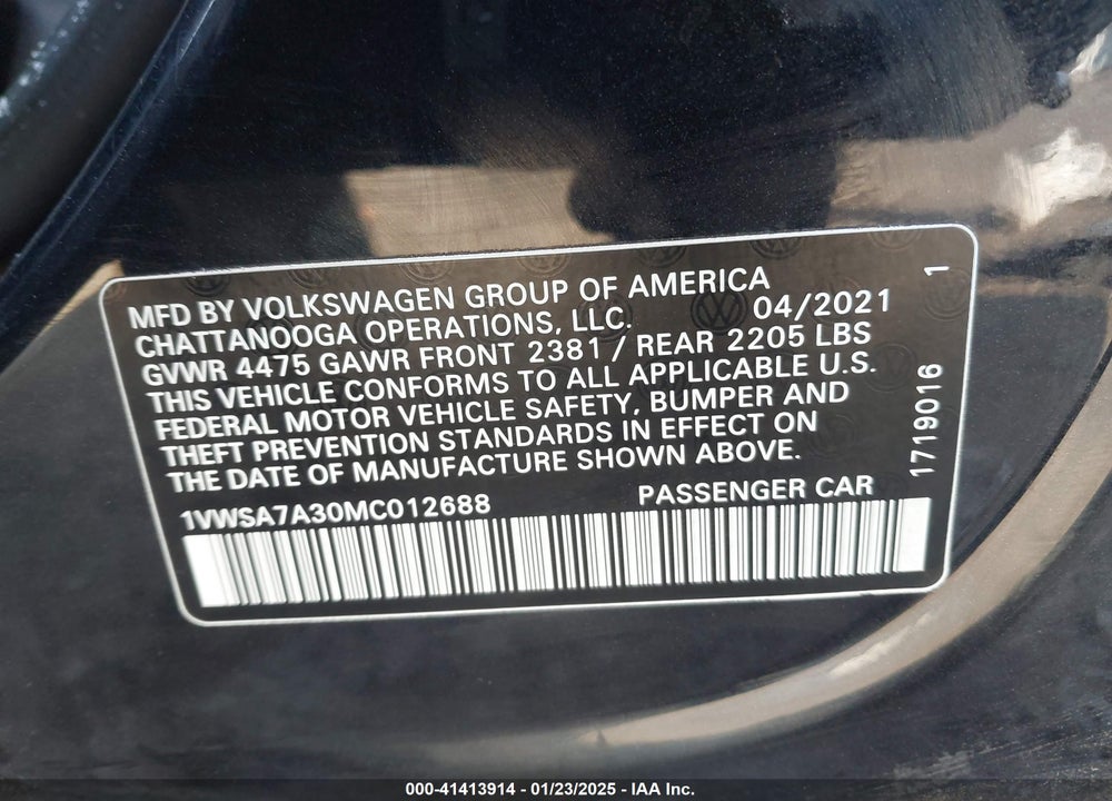 2021 VOLKSWAGEN PASSAT 2.0T SE VIN: 1VWSA7A30MC012688