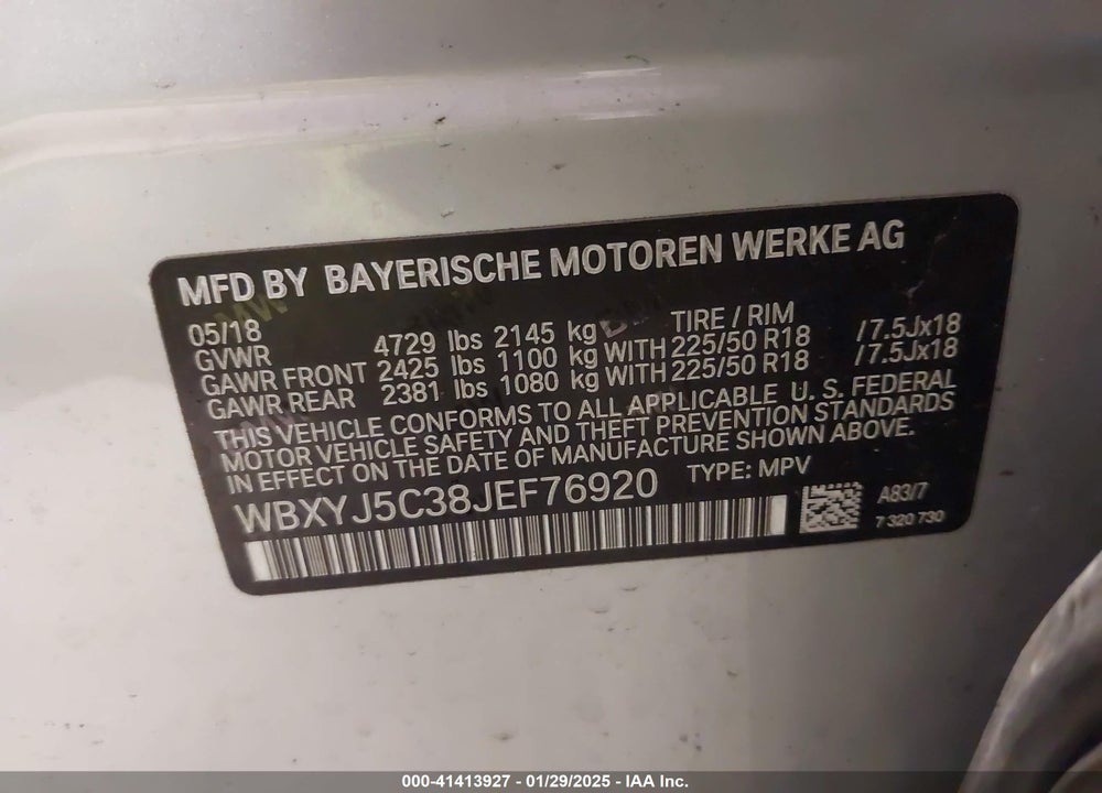 2018 BMW X2 VIN: WBXYJ5C38JEF76920