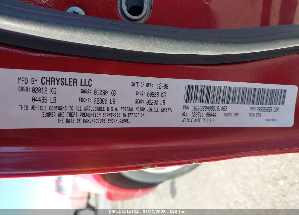 2009 DODGE CALIBER SE VIN: 1B3HB28A09D161462