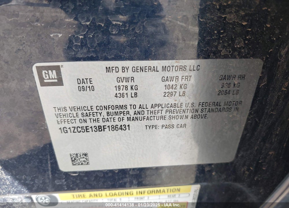 2011 CHEVROLET MALIBU 1LT VIN: 1G1ZC5E13BF186431