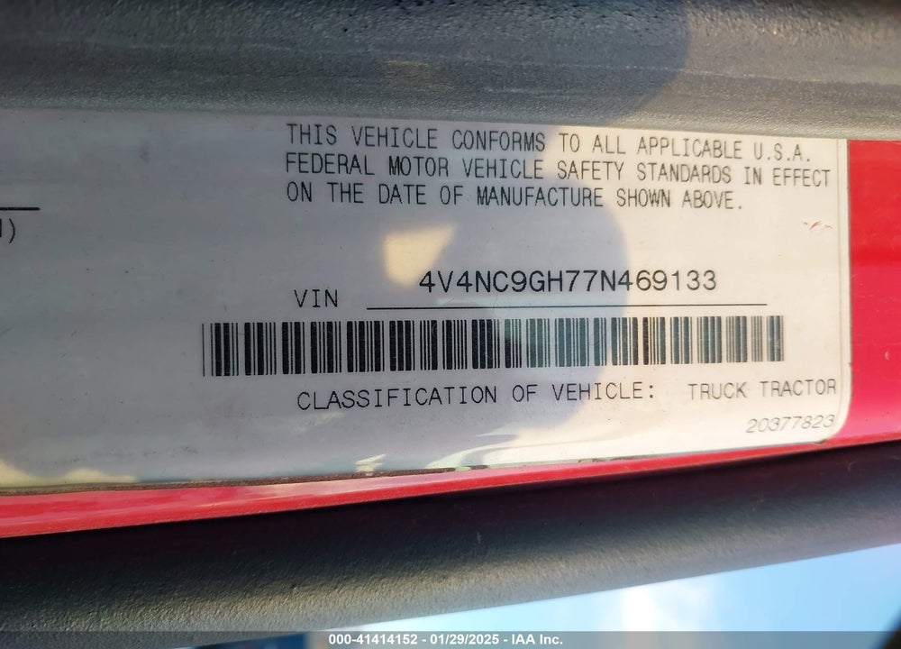 2007 VOLVO VN VNL VIN: 4V4NC9GH77N469133