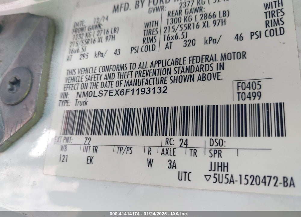 2015 FORD TRANSIT CONNECT VIN: NM0LS7EX6F1193132