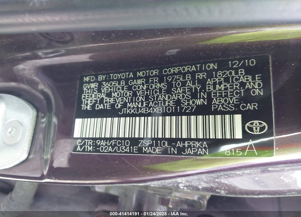 2011 SCION XD VIN: JTKKU4B4XB1011727