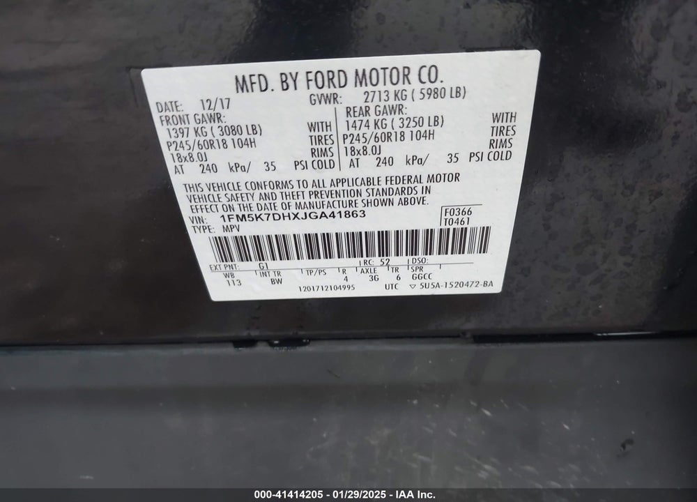 2018 FORD EXPLORER XLT VIN: 1FM5K7DHXJGA41863